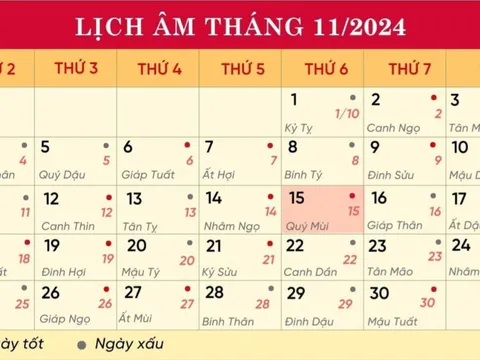 Lịch âm hôm nay 15/11/2024: Thần may mắn phù trợ, ra đường gặp quý nhân