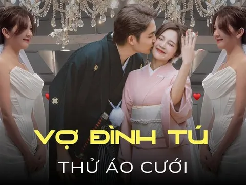 Vợ Đình Tú thử áo cưới, nhan sắc cô dâu gây sốt
