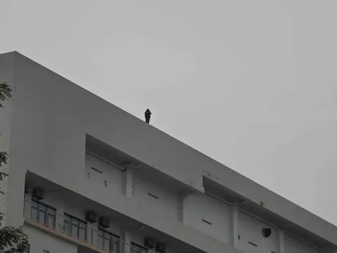 Thiếu nữ đứng trên tầng thượng Bệnh viện Bạch Mai