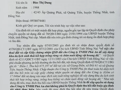 Đồng Nai: Thu hồi đất có dấu hiệu trái pháp luật, khiếu kiện kéo dài