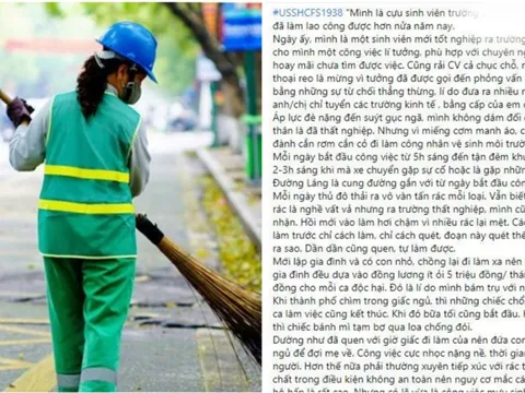 Tâm sự của cô gái chọn làm công nhân vệ sinh môi trường sau khi tốt nghiệp ĐH khiến nhiều người suy ngẫm