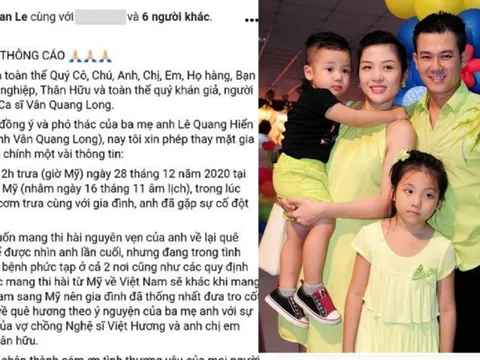 Người vợ đầu của Vân Quang Long lên tiếng về thông tin nam ca sĩ qua đời, Lệ Quyên để lại lời chia buồn