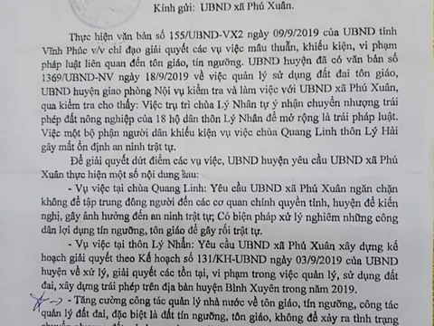 Xã Phú Xuân (Bình Xuyên, Vĩnh Phúc): Trụ trì chùa Lý Nhân tự ý nhận chuyển nhượng trái phép đất nông nghiệp của 18 hộ dân