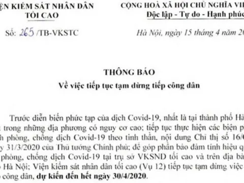 VKSND tối cao tiếp tục tạm dừng tiếp công dân