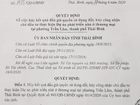 Thái Bình hủy kết quả đấu giá khu đất vàng từng được đại gia Đường 'Nhuệ' rao bán