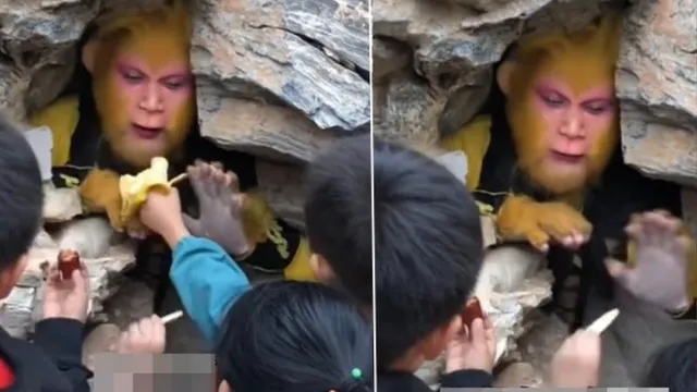 Clip 'Tôn Ngộ Không' bị các em nhỏ đút đồ ăn đến mức không kịp thở gây sốt MXH