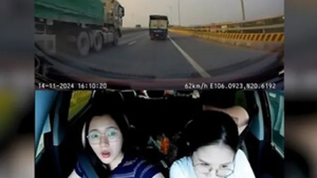 Clip: Pha xử lý "điểm 10" của cô gái khi nghe tiếng lốp ô tô nổ trên cao tốc